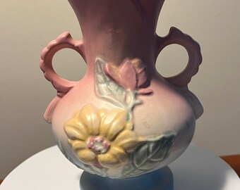 Vintage Hull Pottery Vase: Magnolia Bud Pattern, Double Handle