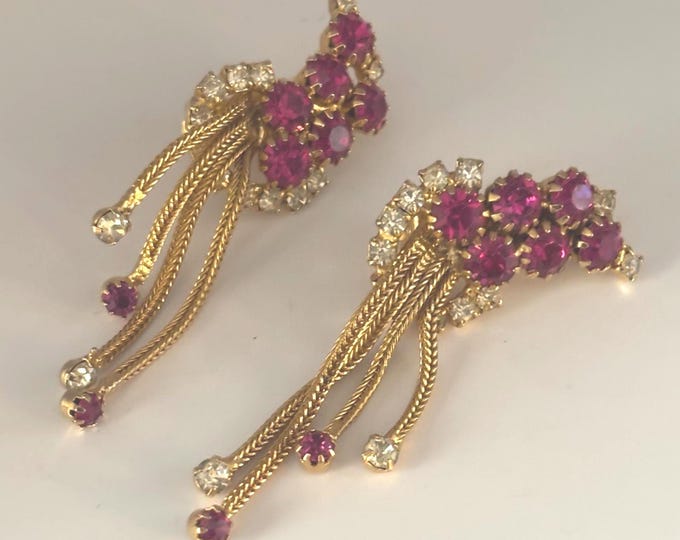 Vintage Swarovski Pink Rhinestone & Gold Clip On Earrings Lover Antiques and Vintage