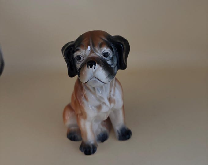 Vintage Boxer Dog Statue Hand Painted Japan Figurine Animal Figure Lover Antiques and Vintage