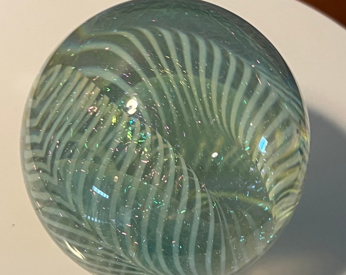 Vintage Robert Eickholt Dichroic Glass Art Paperweight layered glass hues of metallic sparkle Lover Antiques