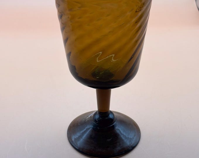 Amber Footed Hand Blown Glass Swirl Goblet, Wine Cup, Lover Antiques and Vintage