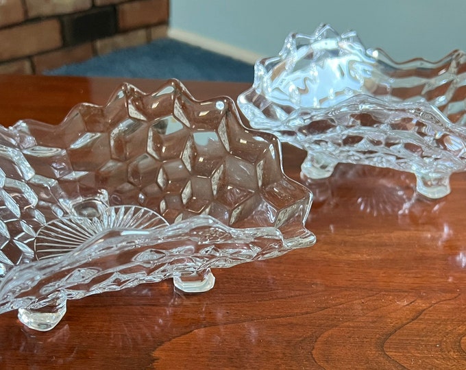 Vintage Fostoria Cool Candy Dish Crystal Cut Glass Pair Crystal Bowls Containers Lover Antiques and Vintage
