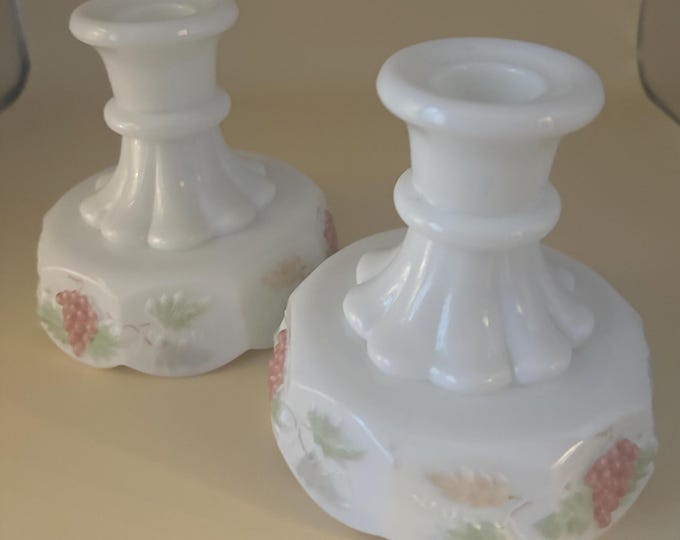 Vintage Westmoreland Grape Panel Set of Candle Holders Lover Antiques and Vintage