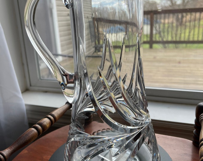 Vintage Cut Crystal Glass Pitcher Mid Century Modern Art Glass Beautiful Spout Heavy Glass