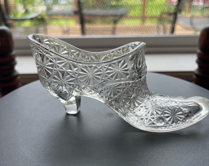 Vintage Fenton Daisy and Button Slipper Shoe Clear Princess Slipper Glass Art Lover Antiques and Vintage