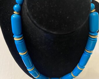 Vintage Electric Blue Necklace Geometric Style Jewelry Unique Gift Opportunity Lover Antiques and Vintage