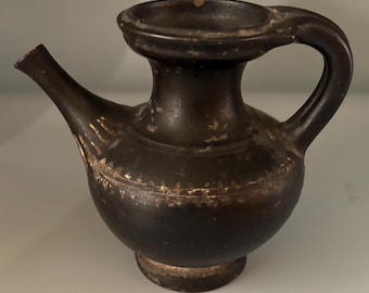 Antique Black Glazed Guttus with Loop Handle Funnel Spout Lover Antiques Vintage