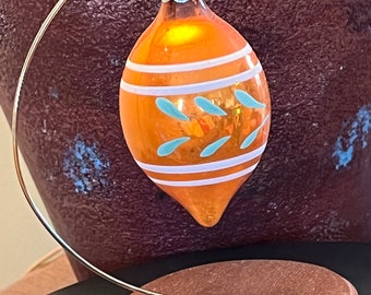Vintage Shiny Brite Teardrop Ornament: Hand Painted Orange, 1940s