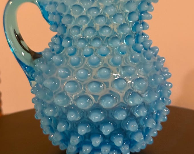 Antique Hobbs, Brockunier & Co. Blue Glass Hobnail Mini Water Pitcher Satin Blue Glass Art Lover Antiques and Vintage