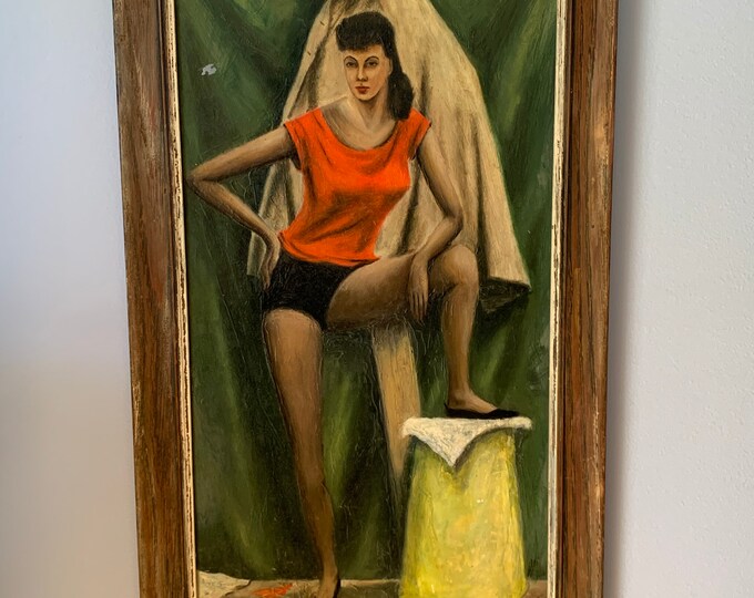 Vintage Lady Hand Painting by artist Robert P. Schweitzer hand painted Mid Century Modern artwork