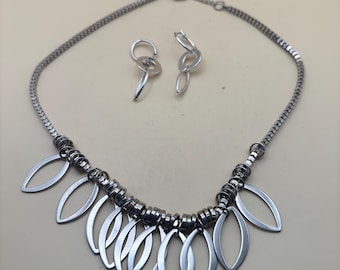 Silver Multi Leaf Necklace and Earrings Set | Lover Antiques and Vintage Jewelry Gift for Her, Silver Leaf Jewelry, Unique Gift for Women