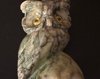 Vintage Alabaster Stone Owl, Made in Italy, Vintage Stone Owl, Stone Owl Figure, Lover Antiques and Vintage