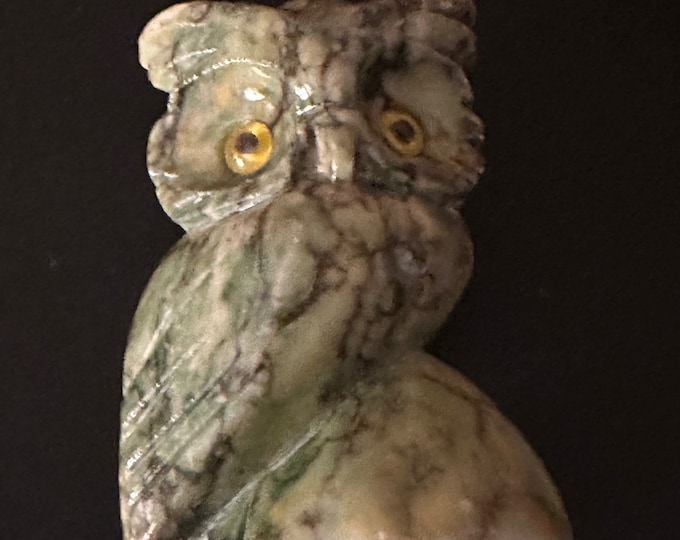 Vintage Alabaster Stone Owl, Made in Italy, Vintage Stone Owl, Stone Owl Figure, Lover Antiques and Vintage