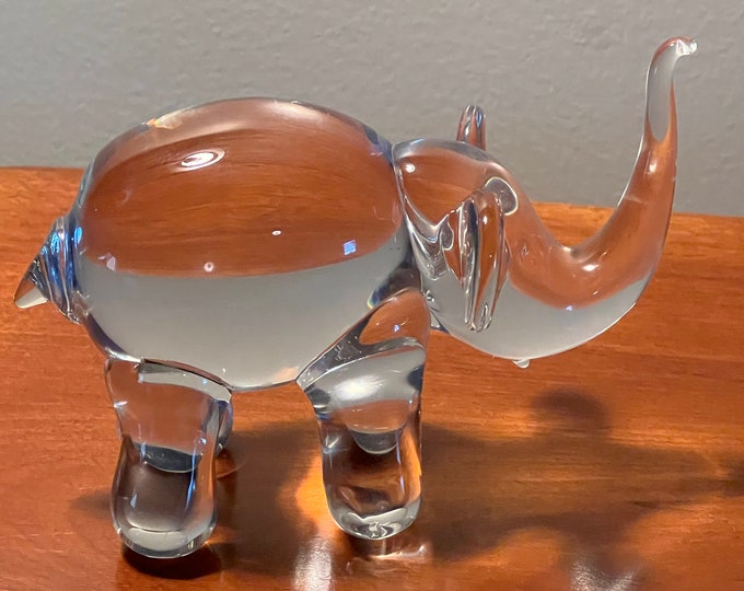 Vintage Art Glass Crystal Elephant with its trunk up lucky elephants Cartoon Style Glass Art Lover Antiques and Vintage