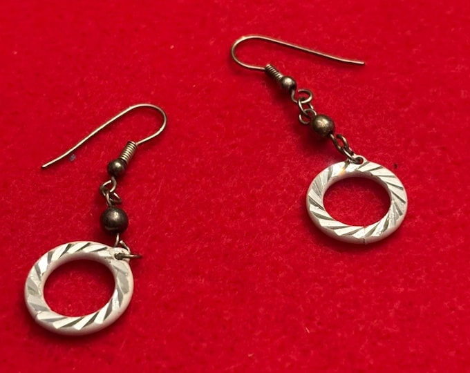 Vintage Sterling Silver Dangle Earrings, Hammered Circle Jewelry Gifts Lover Antiques and Vintage