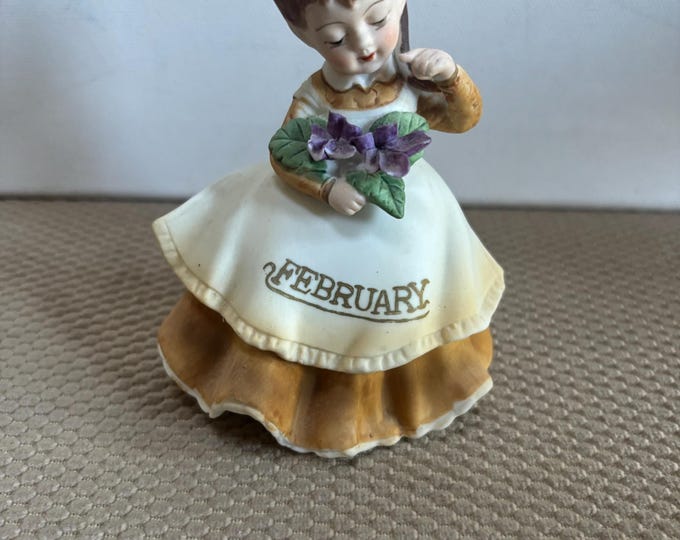 Vintage Lefton February Birthday Girl Porcelain Figurine Carrying Bouquet of Flowers Hand Painted Figure Japanese KW 4200 Lover Antiques