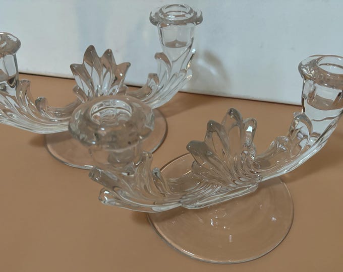 Vintage Fostoria Glass Pair of Candle Holders Candle Sticks Lover Antiques and Vintage