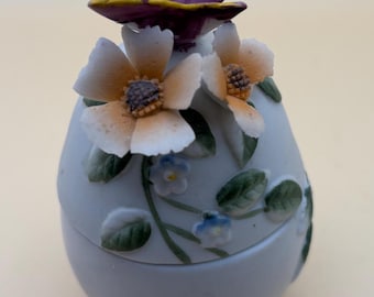 Vintage Butterfly Roses and Flowers Hand Painted Porcelain Trinket Box Capodimonte Style Japanese Lover Antiques and Vintage