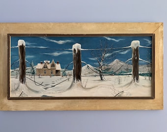 Vintage Winter Scene hand painting by Robert P. Schweitzer signed