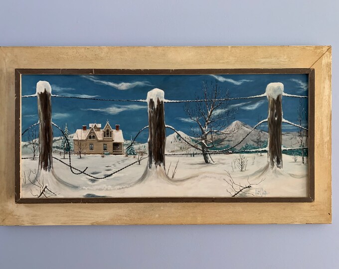 Vintage Winter Scene hand painting by Robert P. Schweitzer signed