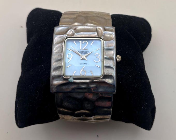 Vintage Embassy by Gruen Quartz Watch Number 231 Cuff Style Hand Hammered Silver Lover Antiques and Vintage