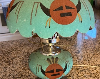 Vintage Navajo Sand Art Holy Man Painting Lamp very rare!