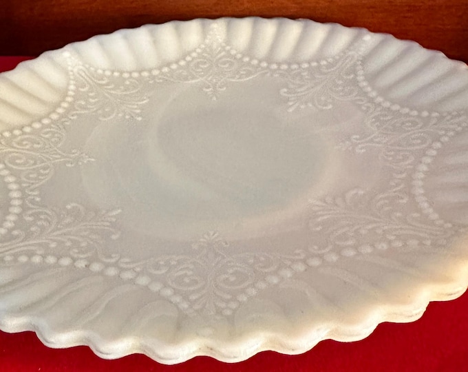 Depression Milk Glass White Monax Petalware Salad Plate, 8” Lace Pattern White Special Glass Plate Lover Antiques and Vintage