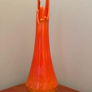Vintage LE Smith Bittersweet Three Toe Swung Vase Orange Yellow Slag Glass Footed Ruffle Drippy Vase Lover Antiques and Vintage