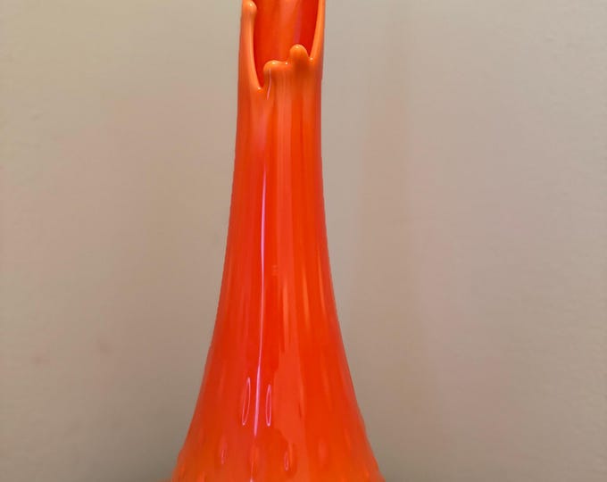 Vintage LE Smith Bittersweet Three Toe Swung Vase Orange Yellow Slag Glass Footed Ruffle Drippy Vase Lover Antiques and Vintage