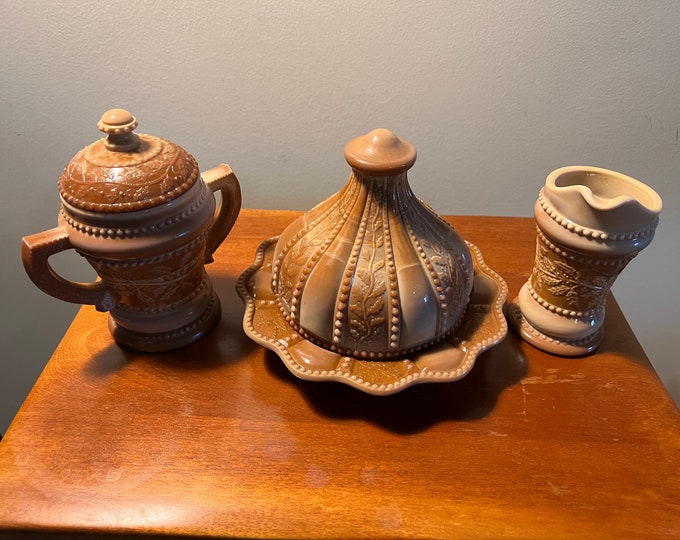 Vintage Russ Vogelsong Chocolate Slag Glass Covered Butter Dish Sugar Dish Creamer Summit Art Glass Lover Antiques and Vintage
