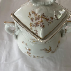 Vintage Limoges of France Porcelain Biscuit Jar or Sugar Serving Dish with Handles Purple Flowers Design Lover Antiques and Vintage