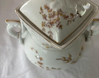 Vintage Limoges of France Porcelain Biscuit Jar or Sugar Serving Dish with Handles Purple Flowers Design Lover Antiques and Vintage
