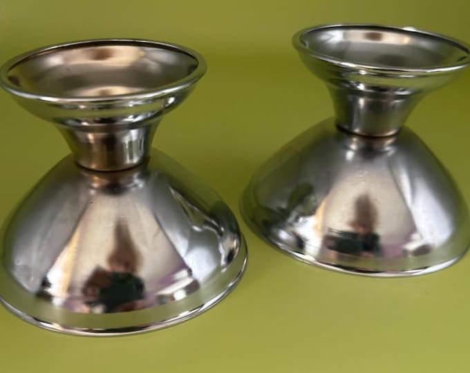 Vintage Pair of Silver Tone Candle Holders Lover Antiques and Vintage