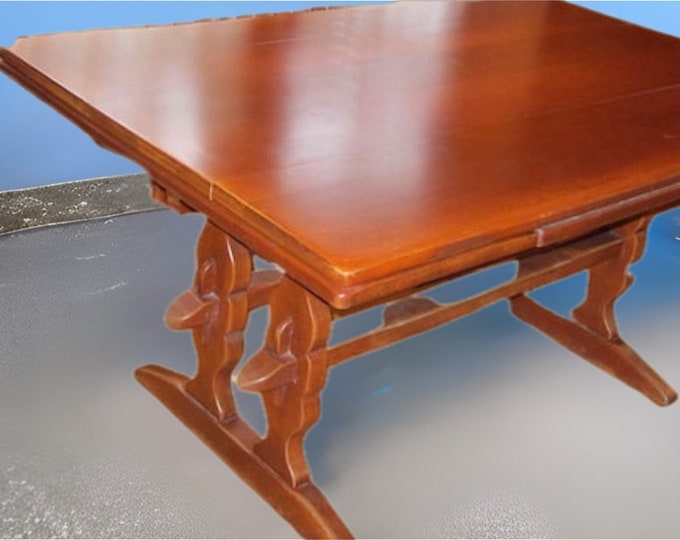 Cushman Colonial Creations Brandywine Manor Table No. 7030, Cushman Rustic Table, Double Trestle Table, Mid Century Table, Lover Antiques