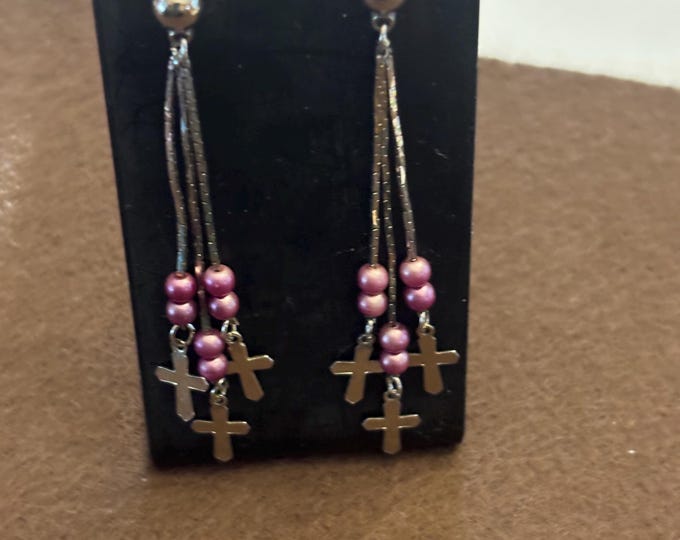 Vintage 3 Cross Sterling Silver Dangle Earrings, Lover Antiques and Vintage
