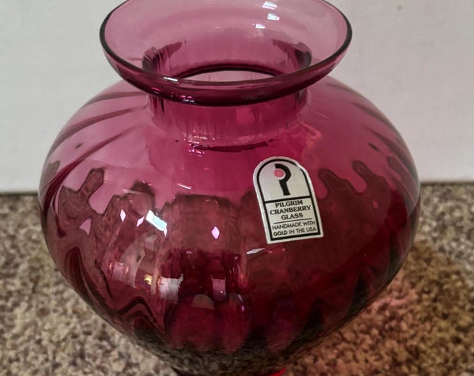 Vintage Pilgrim Cranberry Glass Vase Pink Glass Pink Rose Vase Art Glass Pilgrim Glass Fenton Glass Art Lover Antiques and Vintage