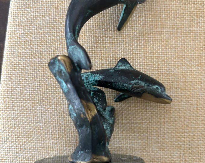 Vintage Brass Dolphins Statue on a Marble Base Dolphin Art Figurine Lover Antiques and Vintage