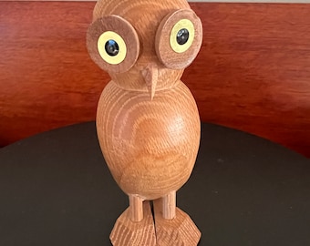 Vintage German Wooden Owl Figurine: Handmade Smoker Decor