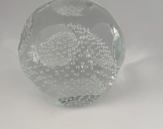 Vintage Glass Paperweight Clear Orb with Controlled Air Bubbles Mid Century Modern Decor