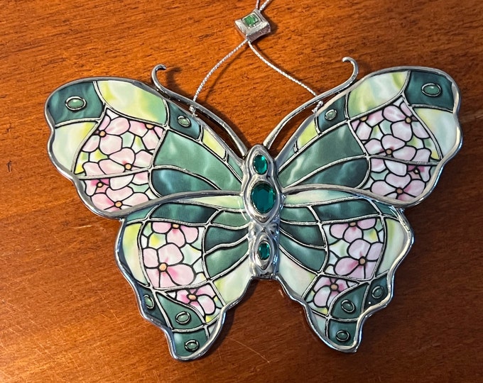 Vintage Bradford Editions Butterflies Silken Wings Porcelain Lot of 3 stained glass butterfly Christmas ornaments gift Set #5 Lover Antiques