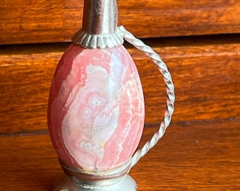 Vintage Olguin Rhodochrosite Mini Pitcher, Natural Gemstone, Miniature Decor, Stone of Compassion, Pink Miniature Pitcher