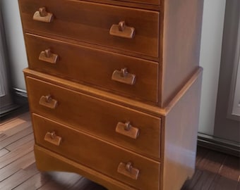 Priscilla Alden Chest-on-Chest Dresser, Vintage Cushman Colonial 5 Drawer Tall, Rustic Bedroom Furniture