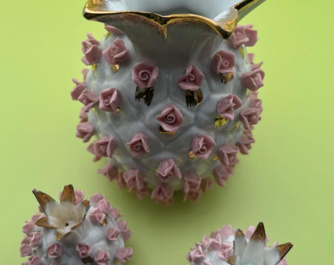 Vintage Lefton Pink Pineapple Vase and Matching Salt & Pepper Shakers Lover Antiques and Vintage