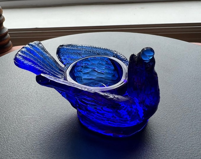 Vintage Cobalt Blue Degenhart Bird Glass Rooster Salt Cellar, Art Glass Rooster Dish Holder Art Glass Home Decor Lover Antiques and Vintage