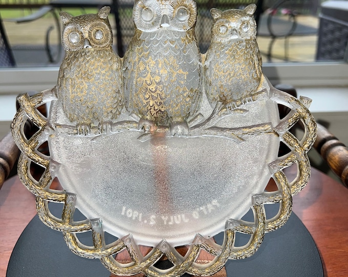 Antique Glass Owl Plate, Patented 1901, Glass Owl Wall Art, Owl Glass Plate, Owl Art, Antique Owl Home Decor, Lover Antiques and Vintage