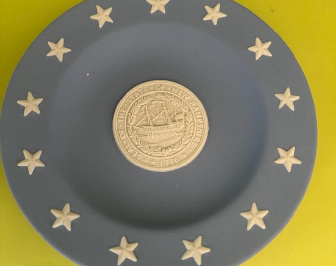 Vintage Wedgwood State of New Hampshire Seal Plate Blue Jasperware Plate Made in England Porcelain Lover Antiques and Vintage