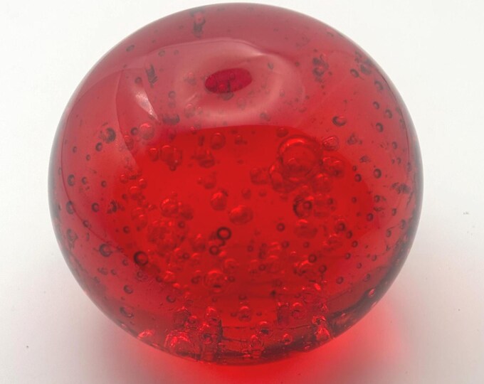 Vintage Ruby Red Hand Blown Bullicante Glass Paperweight with Controlled Bubbles
