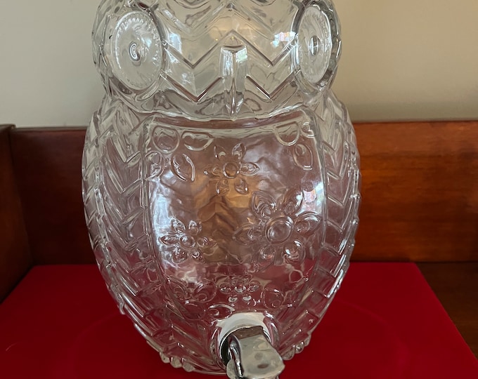 Vintage Glass Owl Dispenser with Spout, Owl Decanter with Spigot, Owl Shaped Glass Beverage Dispenser 5 Liters, Lover Antiques and Vintage