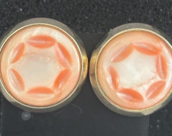 Vintage Peachy Agate Gemstone Earrings Clip On Floral Starburst Lover Antiques and Vintage