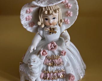 Vintage Lefton Mary Had A Little Lamb Porcelain Hand Painted Figurine Lover Antiques and Vintage